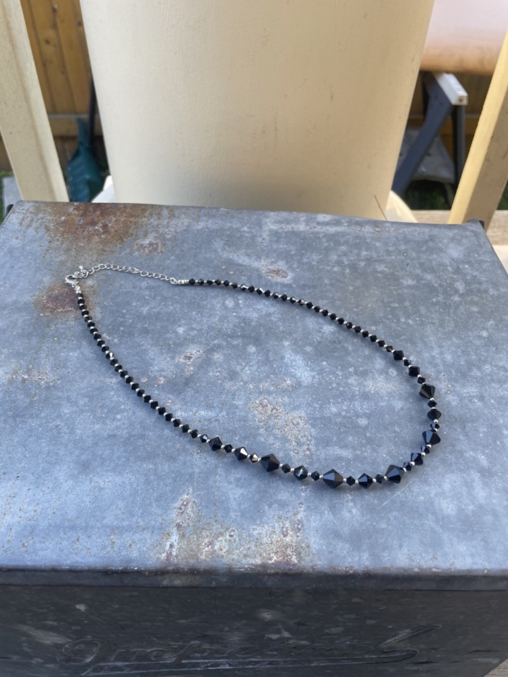 Black Glass Beaded Necklace 20.5 inches